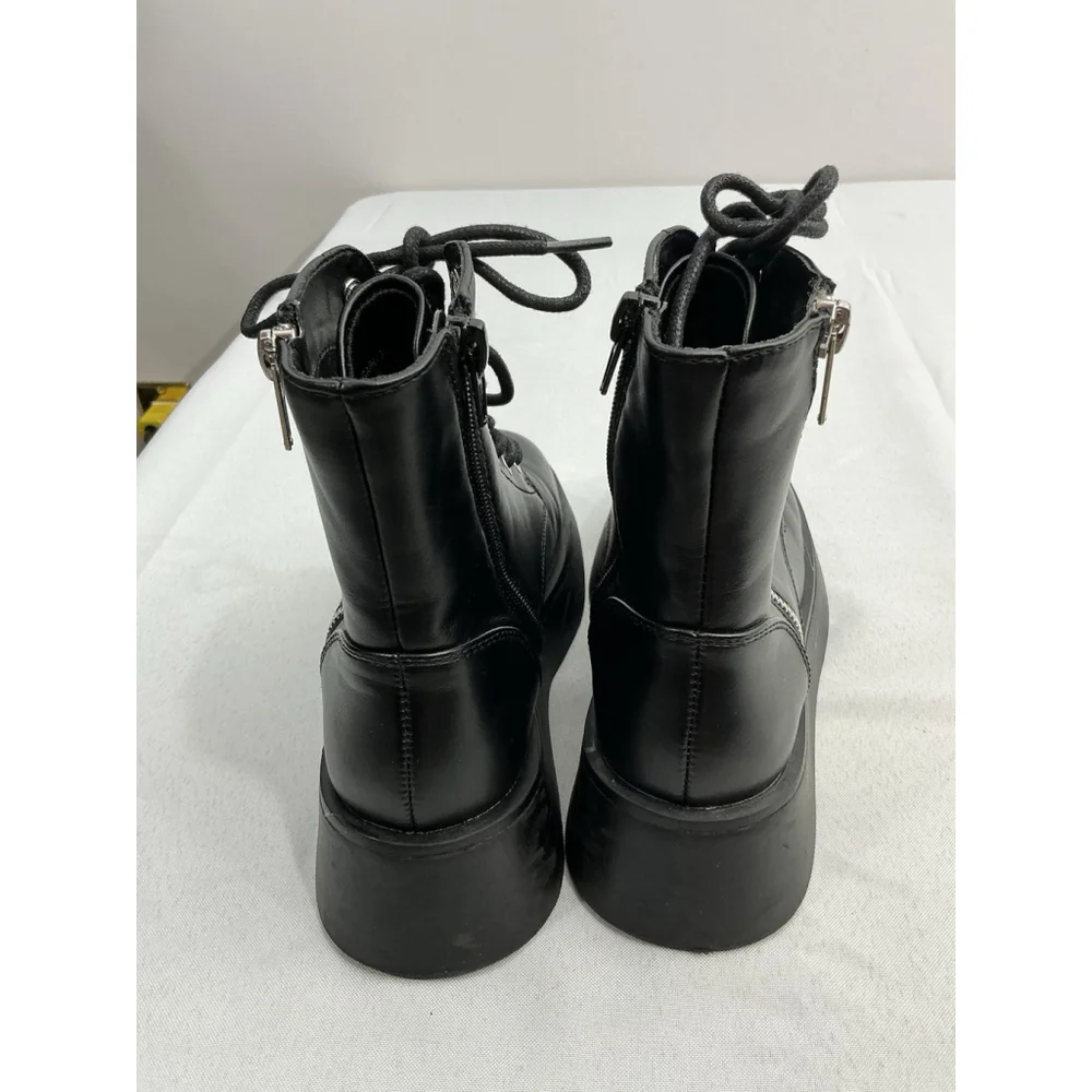Girls Steve Madden Jfigaro Combat Boots 2 M Black Side Zip Lace Up